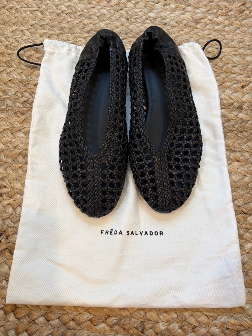 Freda Salvador Riley Open Weave Black Woven Slip-On Flats | Size 7